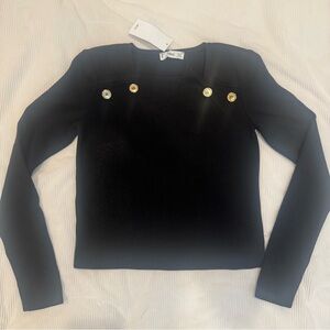 MNG Mango Women’s Rayon Long Sleeve Gold Shoulder Button Top NWT Size M